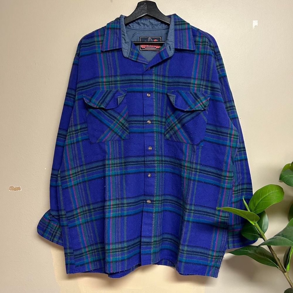 Vintage 90s Backpacker Sportswear Purple Green Plaid Flannel Shirt Mens XL